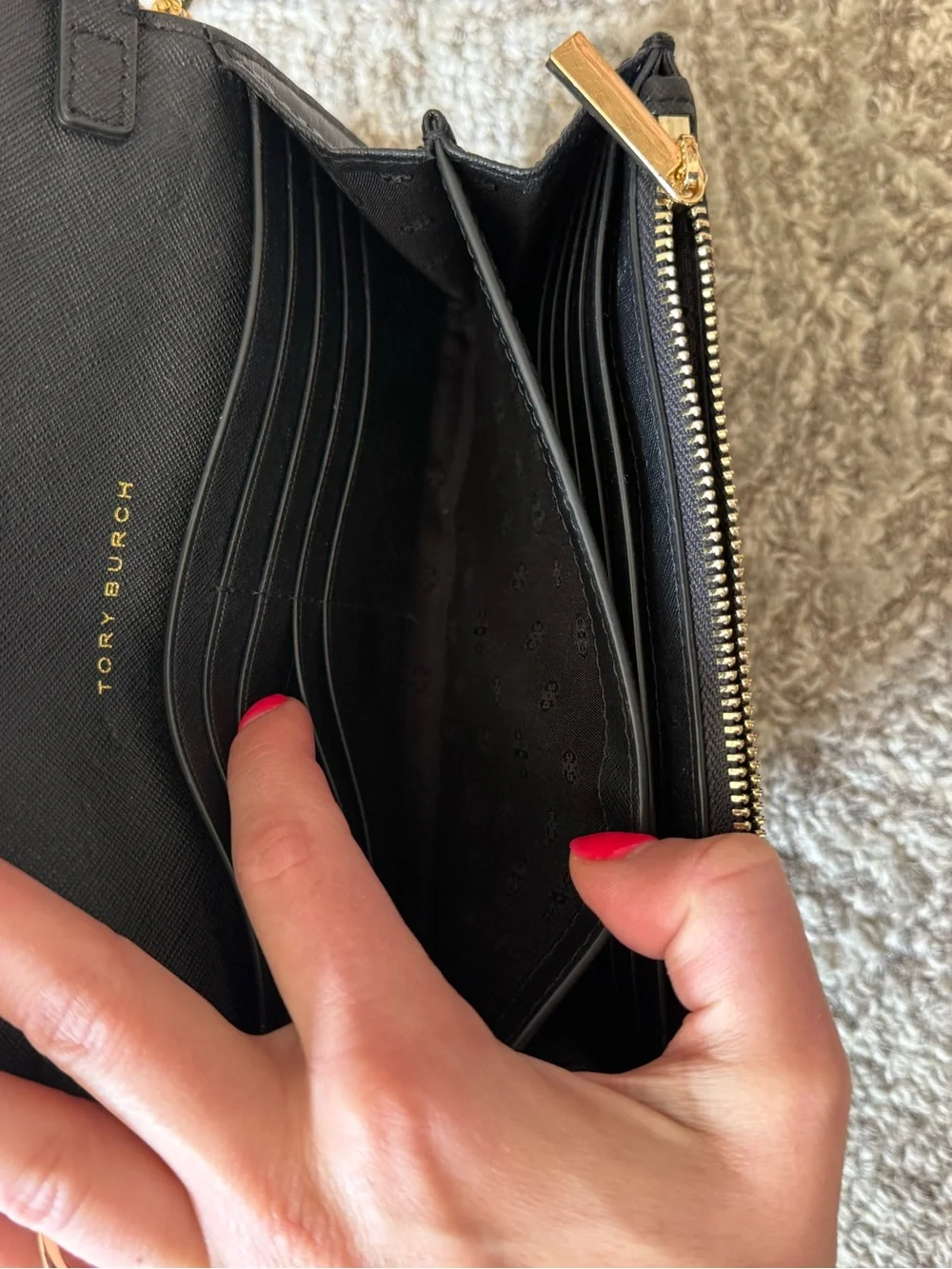 Tory Burch Emerson Chain Wallet Crossbody Black Saffiano Leather